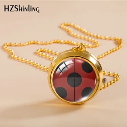 2023 Coccinellidae ladybugs Back Gold Color Pocket Watch Glass Cabochon Pendants Fashion Jewelry Necklace jewelry