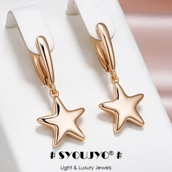 SYOUJYO 585 Rose Gold Color Stars Dangle Earrings For Women Glossy Luxury Jewelry Long Earrings Gift