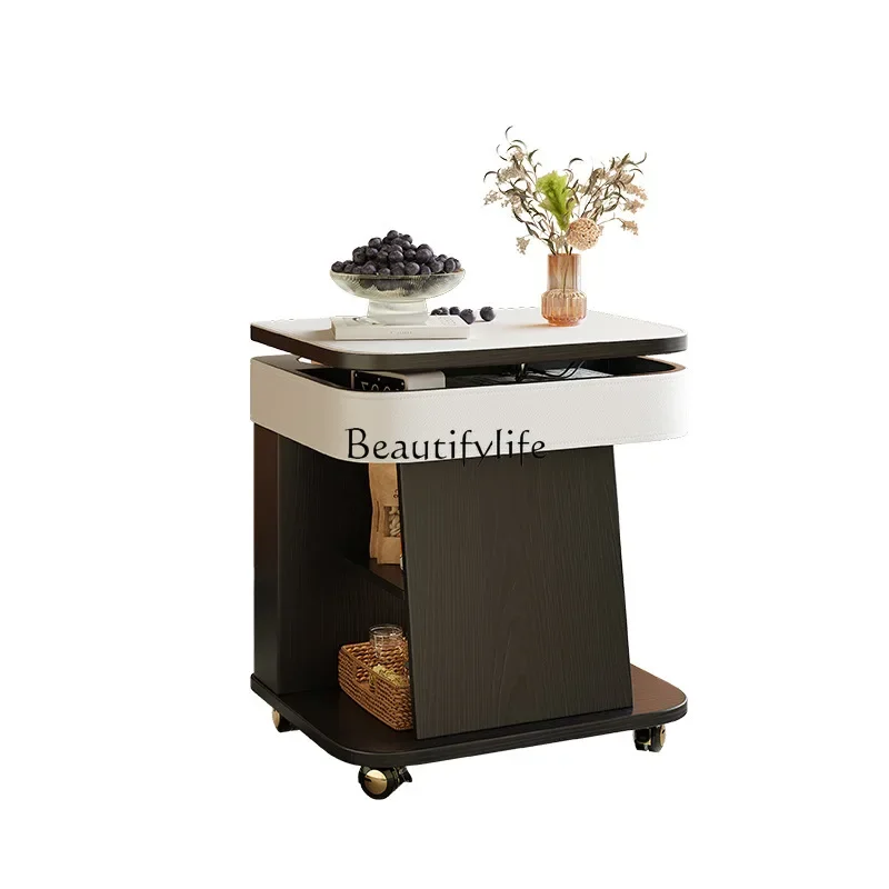 

Italian minimalist mobile coffee table smoked wood grain advanced liftable accompanying cart side table