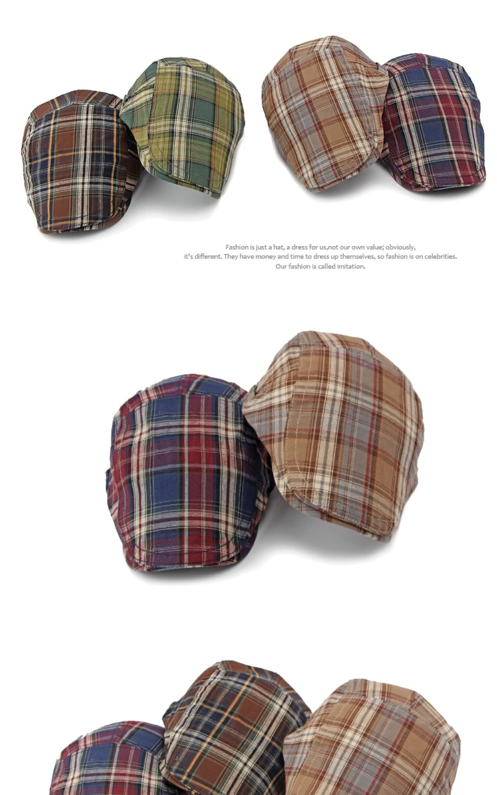 HT4376 Berets Männer Frauen Vintage Plaid Baskenmütze Männlich Weiblich Einstellbare Flache Kappe Retro Frühling Sommer Kappe Baskenmütze Hüte für Männer Frauen – Detail 3