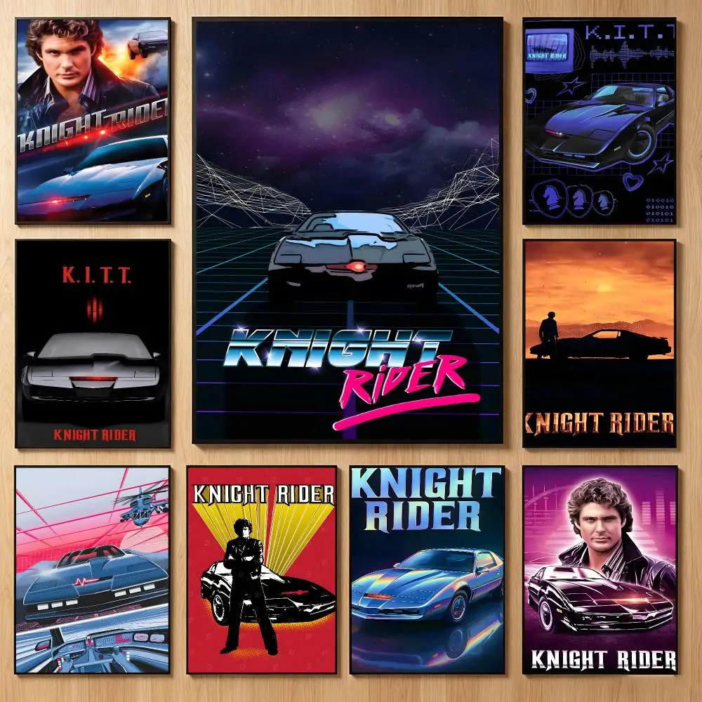 Retro Action Series K‑Knight Rider Poster Classic Self-Adhesive PP Wall Sticker for Living Room Bar Decor Gift