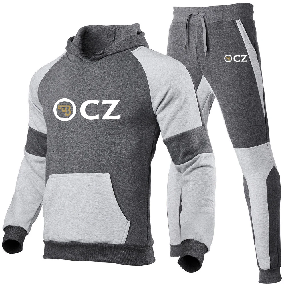 CZ Ceska Zbrojovka 2023 Men's New Tracksuit Print Sportswear Solid Color Hoodie Sweatshirt Tops And Leisure Fashion Hooded Pants