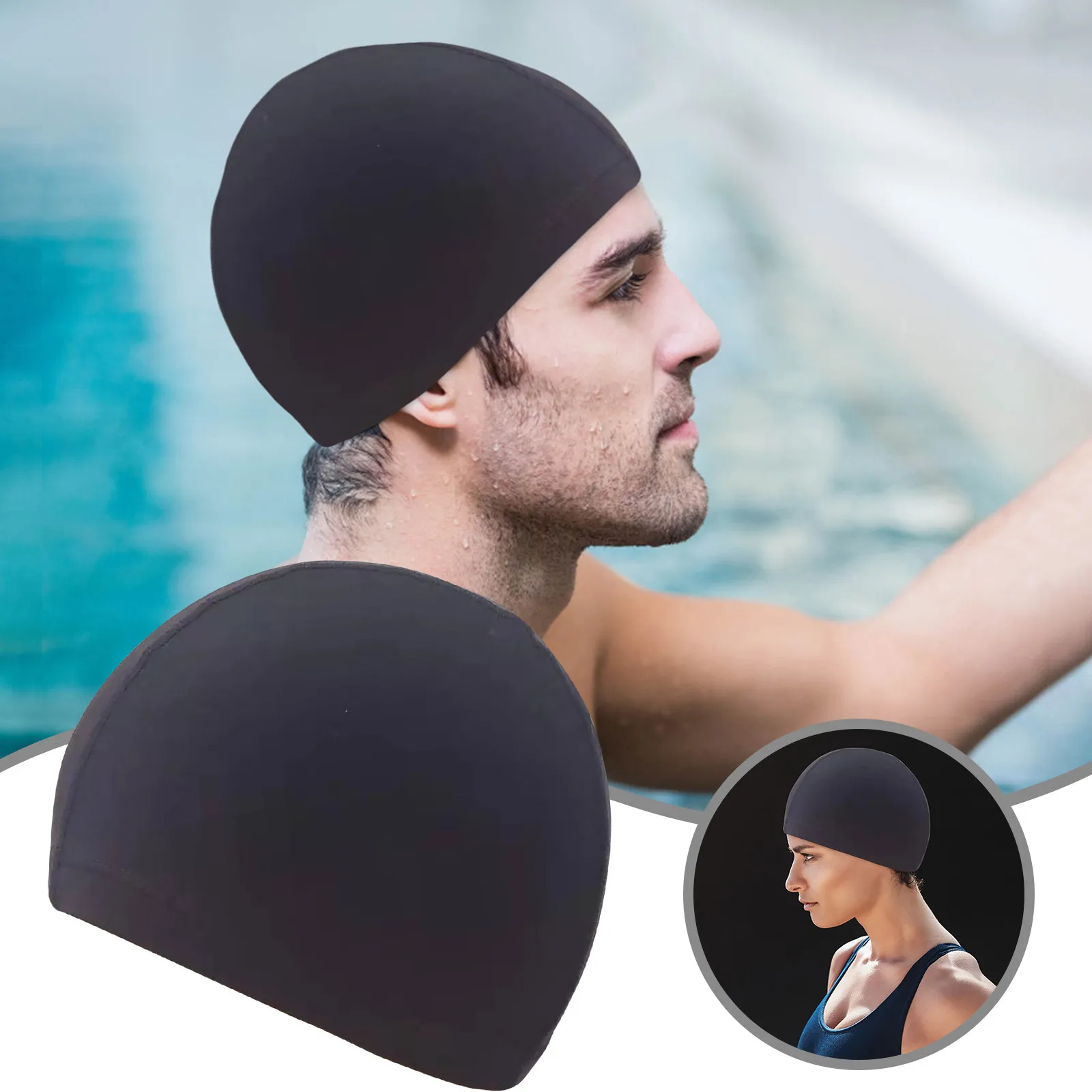 Bade kappe elastische Nylon Ohr schutz lange Haare Pool kappe schlanke Bade kappe Schwimm zubehör – Detail 1