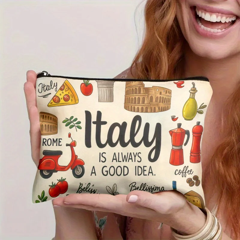 

Italy Travel Elements Lightweight Zipper Design Toiletry Bag Suitable for Travel and Daily Use Multifunctional Storage Bag