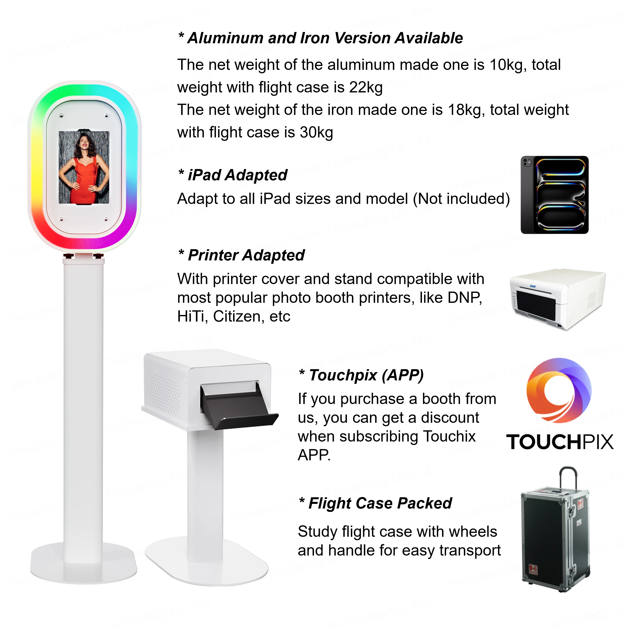 Lightweight Event Photo Booth Oval iPad Foto Booth Photobooth Self Service Kiosk with LED RGB Fill Light and Flight case