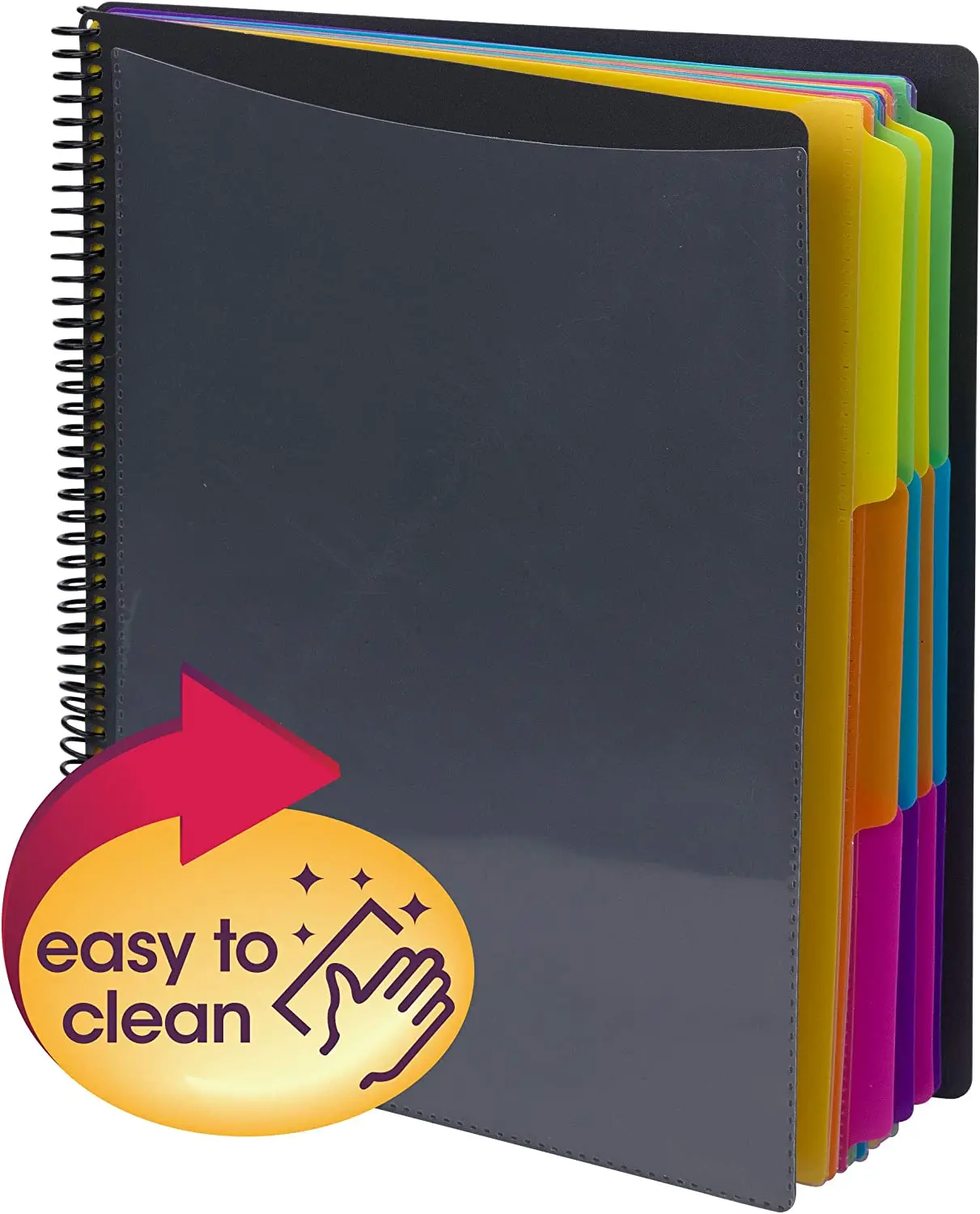 12/18/24 Pocket Poly Project Organizer, 1/3-Cut Tab, Letter Size, Gray with Bright Colors