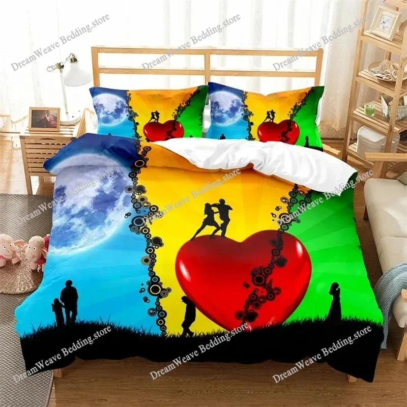 3D Love Heart Duvet Cover Luxury Romantic Theme Bedding Set King Queen for Couple Valentine's Day Gifts Bedroom Decor