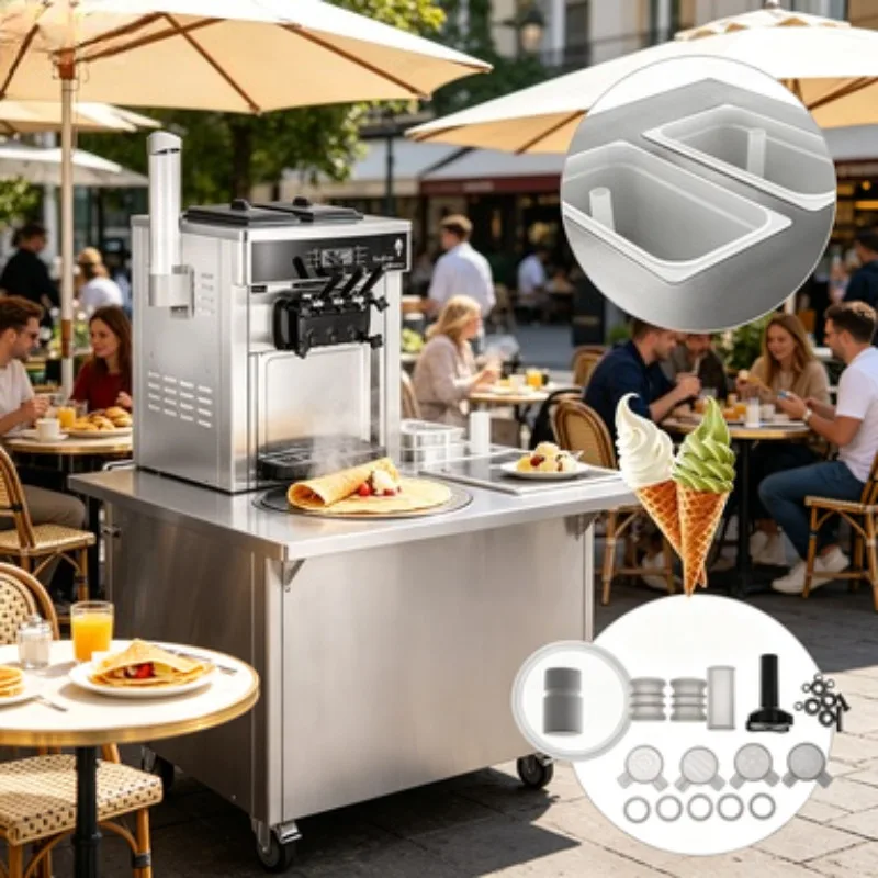 3 Flavor Soft Serve Ice Cream Making Machine Commercial Yogurt Freezer Equipment Gelato Unit Stainless Steel for Cafe