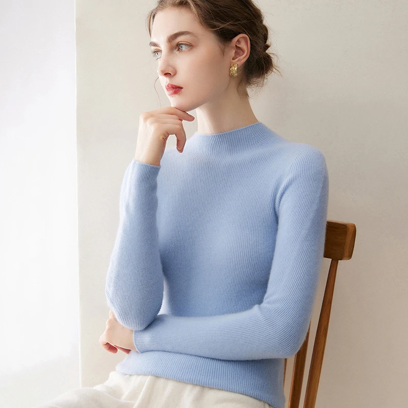 Luxurious Seamless Half-High Collar Cashmere Sweater for Women 100% Pure Sheep Cashmere Slimming Versatile Base Layer