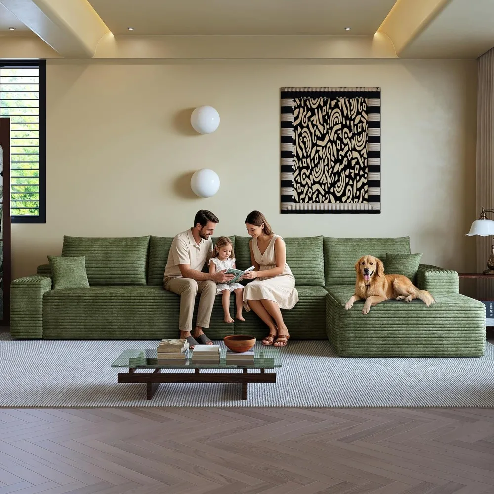 

136" sectional couches for living room modern modular sofa with l-shape couchs upholstered boneless couch deep seat sectional
