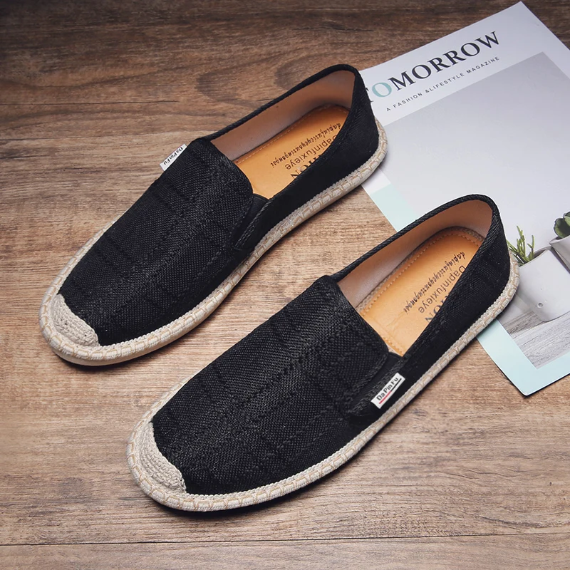 Zapatos informales para Hombre, zapatos informales de lona transpirables, moda china, alpargatas suaves sin cordones para Hombre, mocasines, Zapatillas para Hombre