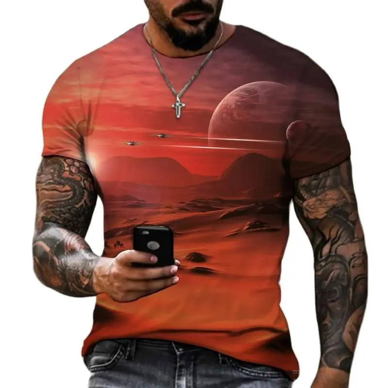 Cosmic Galaxy Space Natural Landscape 3D Printed Summer Science Fiction Romantic Crewneck Short Sleeve Men\'s T-shirt Fashion Top