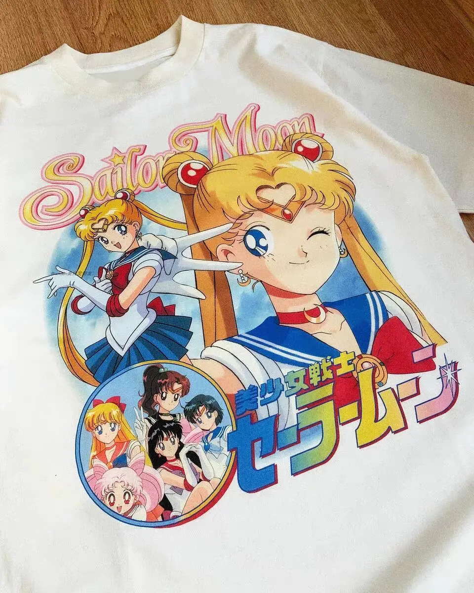 

Хлопковая футболка «Сейлор Мун», футболка из 100% хлопка, летние корейские футболки, мужские и женские милые футболки в стиле Харадзюку Kawaii Y2K, топы