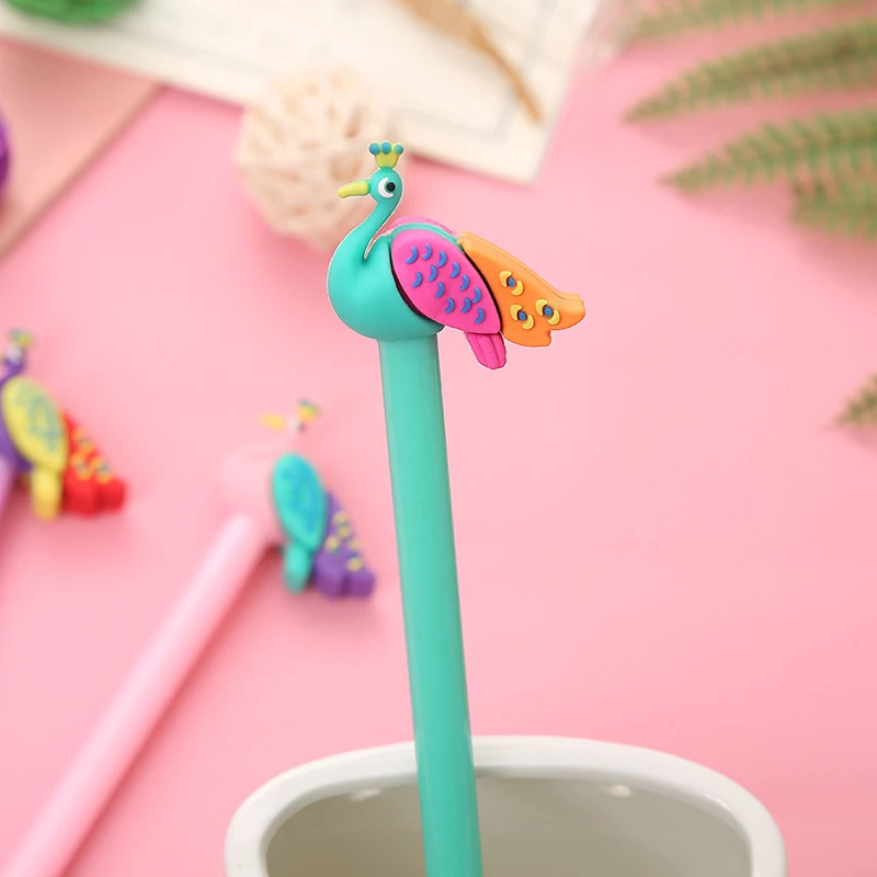 4 Pcs/Lot Kawaii Little Soft Silicone Peacock Gel Pen Ink Marker Pen School Office Writing Supply Stationery Escolar Papelaria