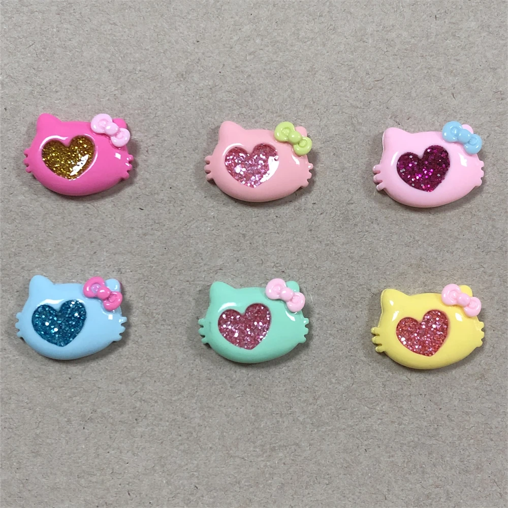 

10pcs/Bag Resin Cartoon Bling Cat Head Childrens Hair Material Accessories Diy Phone Case Decorations Nail Charms Bulk Supply