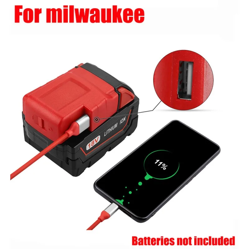 

USB Charger Adapter Multi-function Power Adapter Converter Compatible for Milwaukee 14.4–18V Lithium Batteries Tool Accessories