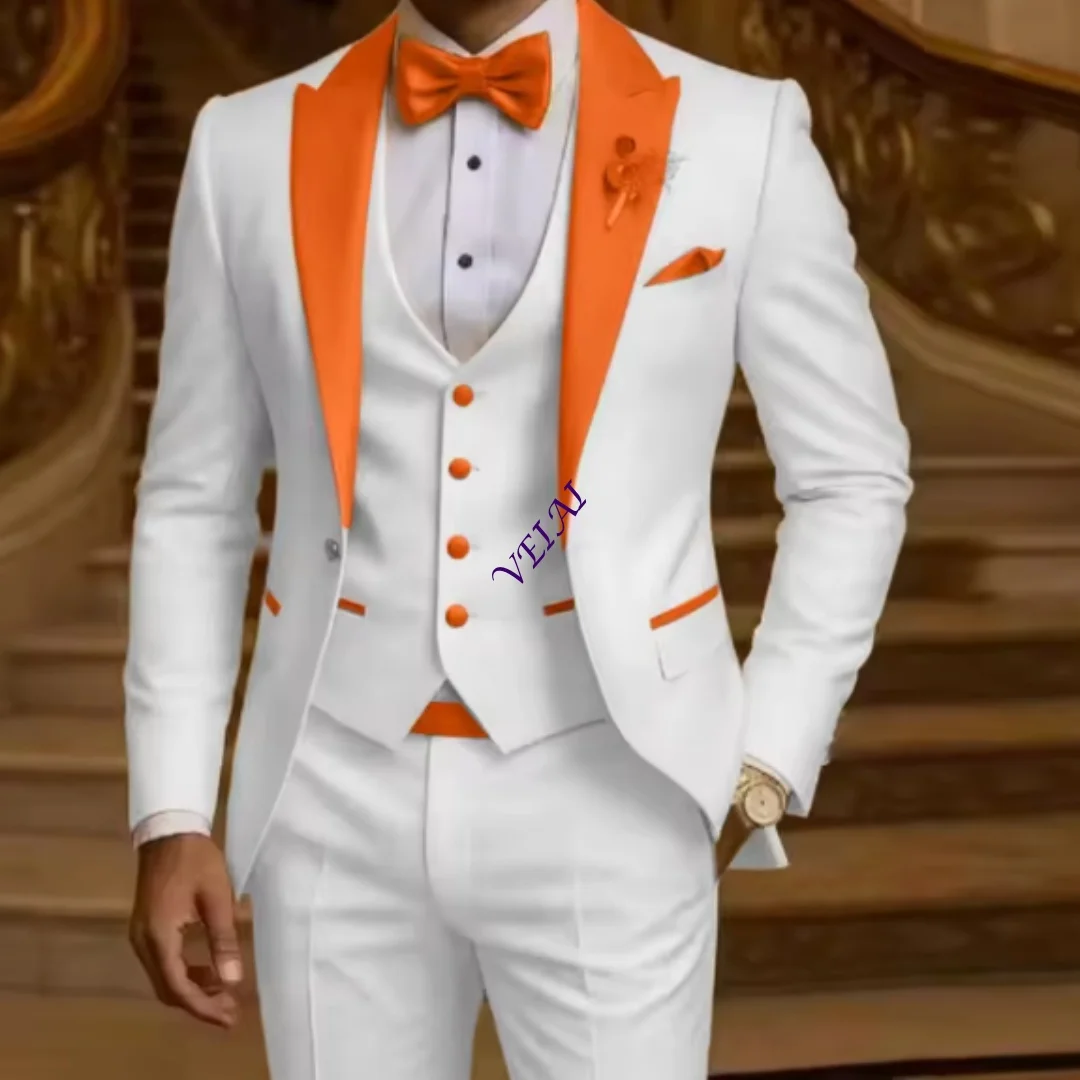 CustomizedMen's 3 Piece Formal Business Suit Slim Fit Peak Lapel Groom Tuxedo Best Man Wedding Party Blazer Vest Pants Set Men O