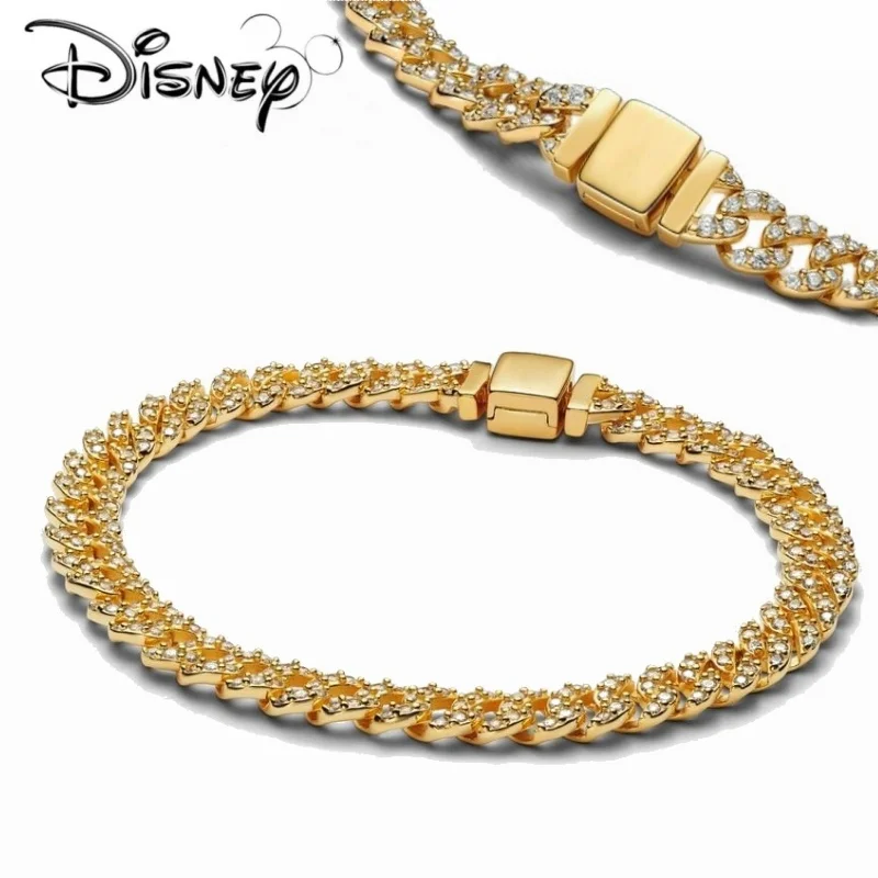 Disney Princess S925 Silver Plated Glitter Eternal Chain Bracelet, Lady's Birthday Gift, Ancient Gold Chain, 2024, New