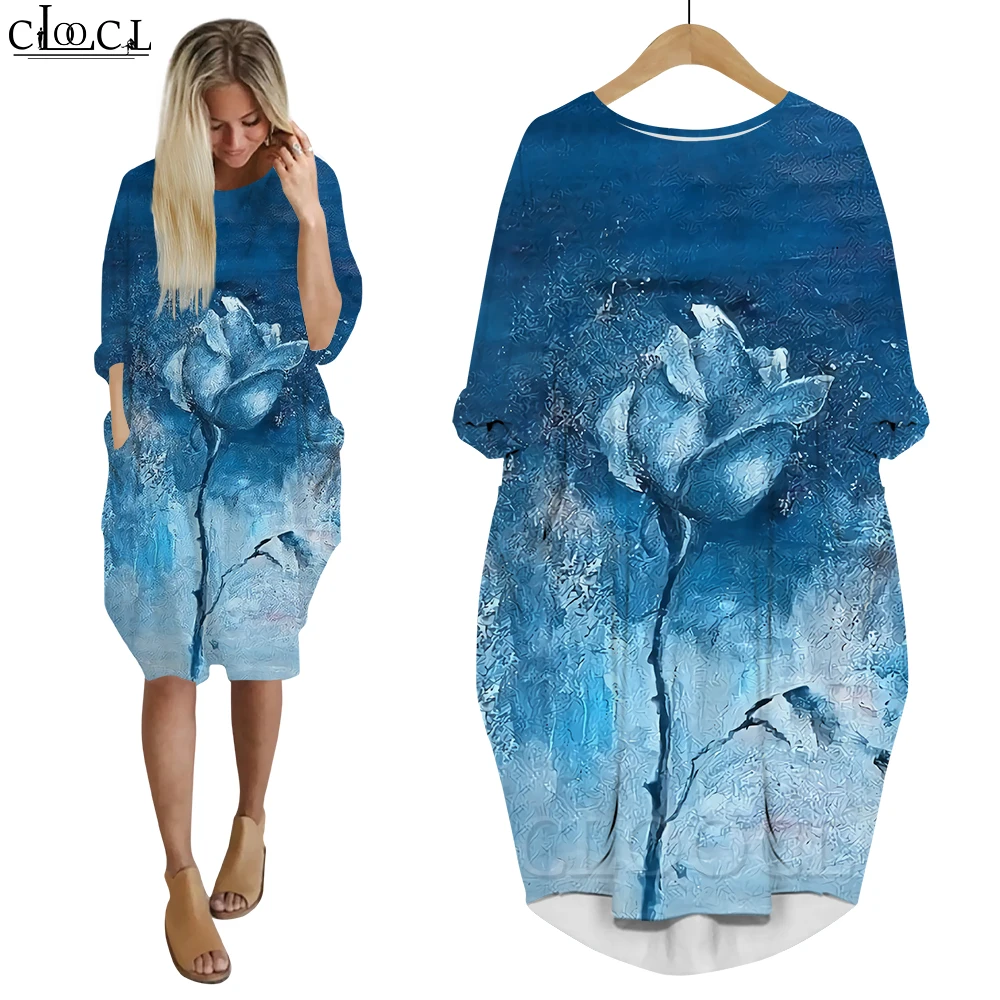 

CLOOCL Baggy Dresses Rose Oil Painting 3D Printing Knee-length Dress Happy Valentine's Day Evening Party Vestidos Oversized