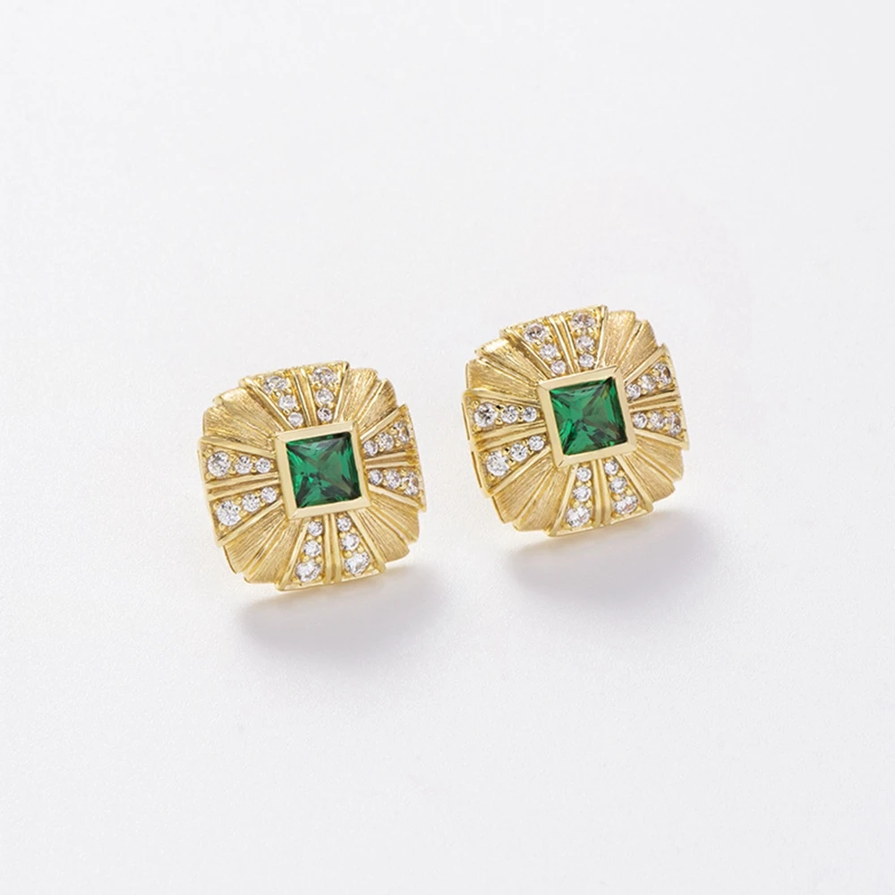 Wong Rain Vintage 18K Gold Plated 925 Sterling Silver Emerald Gemstone Earrings for Women Ear Studs Fine Jewelry Gifts Wholesale