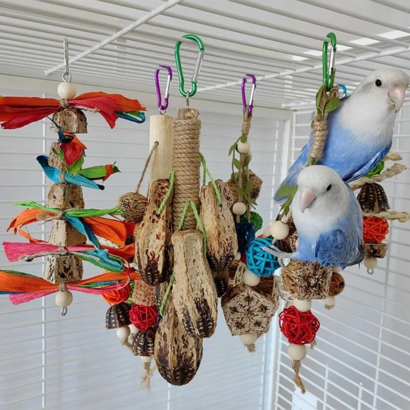 Bird Parrot Toy Natural Wooden Blocks Bird Chewing Toy Parrot Cage Bite Molar Toy Parrot Cage Colorful Hanging Decoration