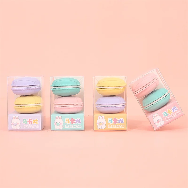 24pcs/lot Kawaii Macaroon Eraser Cute Writing Drawing Rubber Pencil Erasers Stationery Kids Gifts School Office Supplies