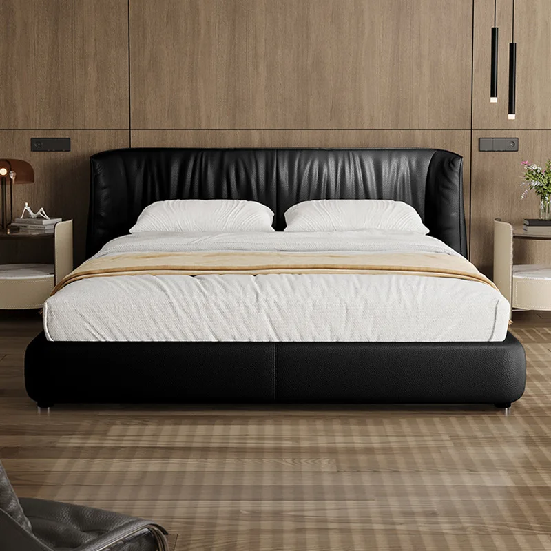 Leather bed Superior luxury master bedroom bed 2025 new Italian minimalist light luxury 2 * 2 meters double bed