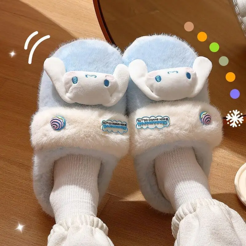 

Sanrio Cinnamoroll Girl Kawaii Fashion Winter Cotton Slippers Student Cartoon Child Fleece-Lined Keep Warm Slippers New Style