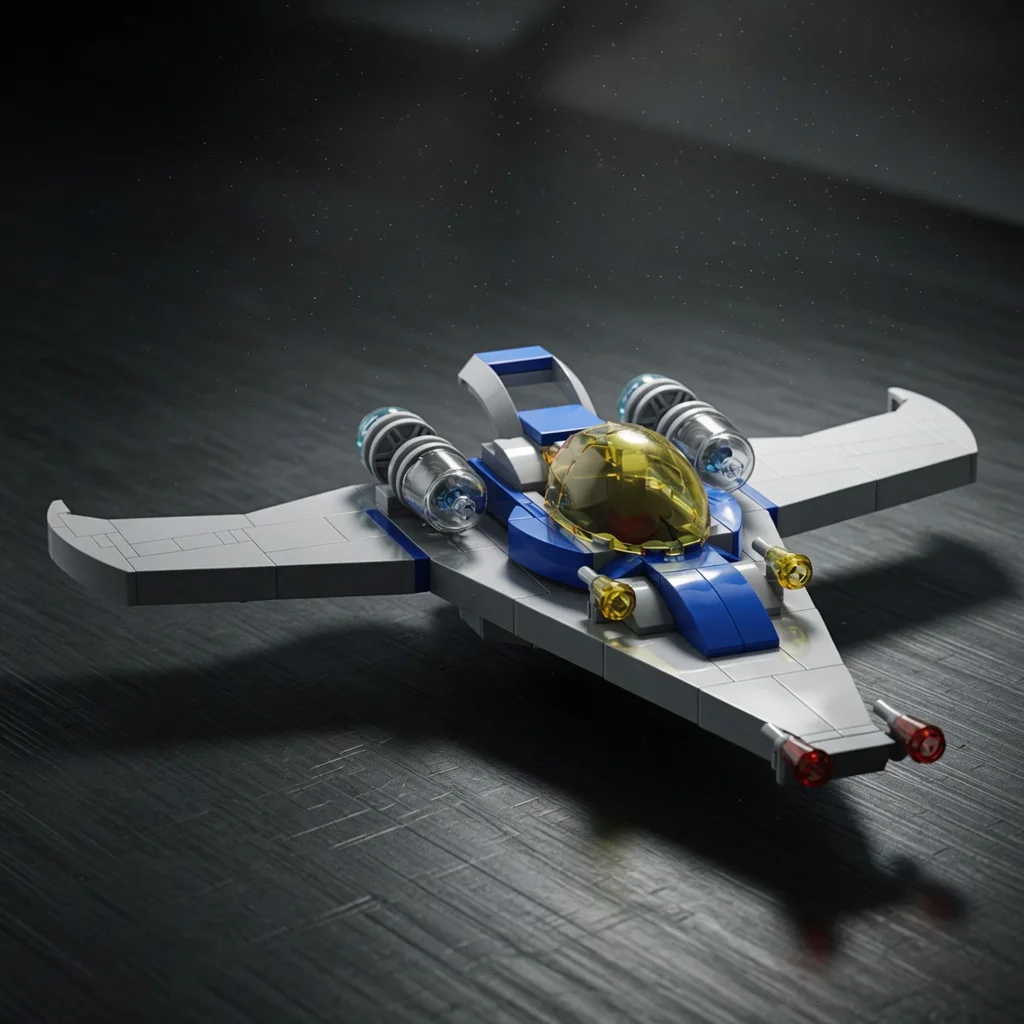 

Retro Modern Galaxy Fighter Bricks Space Cruiser Building Set Interstellar Spaceship Display Model with Minifigure Seat