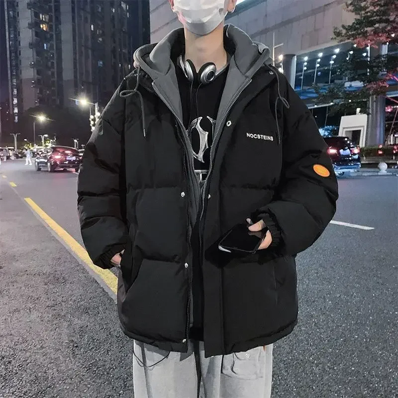 다운 코튼 패딩 남성용 겨울 코트 재킷, 기모 두꺼운 후드 파카, 루즈핏 코튼 코트, 가을 겨울 시즌