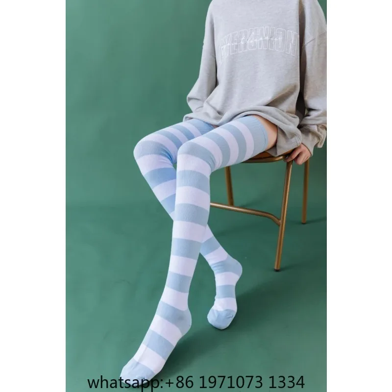 2025 New Spring Autumn Cotton Black Striped Extended Knee Socks Sweet Versatile Color Stockings Japanese Cos Thigh Socks Women