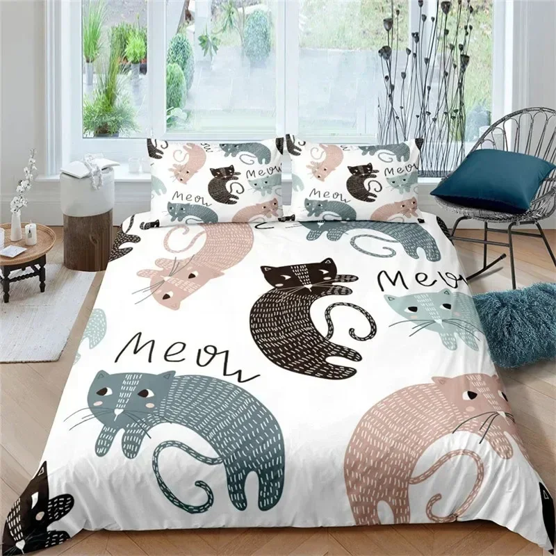 

Cartoon Cat Dogs Toddler Bedding Set For Bedroom Soft Modern Bedspreads Comefortable Kids Duvet Cover Quilt Cover And Pillowcase