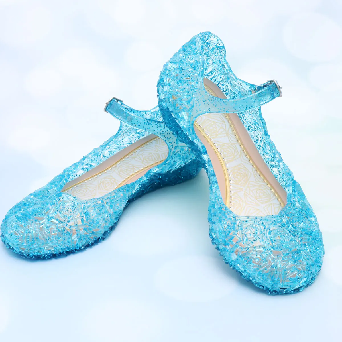 1 쌍 소녀 샌들 하이힐 젤리 다채로운 내구성 패션 어린이 파티 축제 착용 공주 스타일 선물 사이즈 25 하늘색
