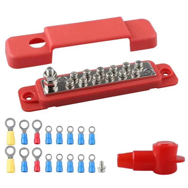 HRBAJ-Positive Negative 12 Point Bus Bar Power Distribution Block Termianl Terminal 48V 150A Battery Power Distribution System R