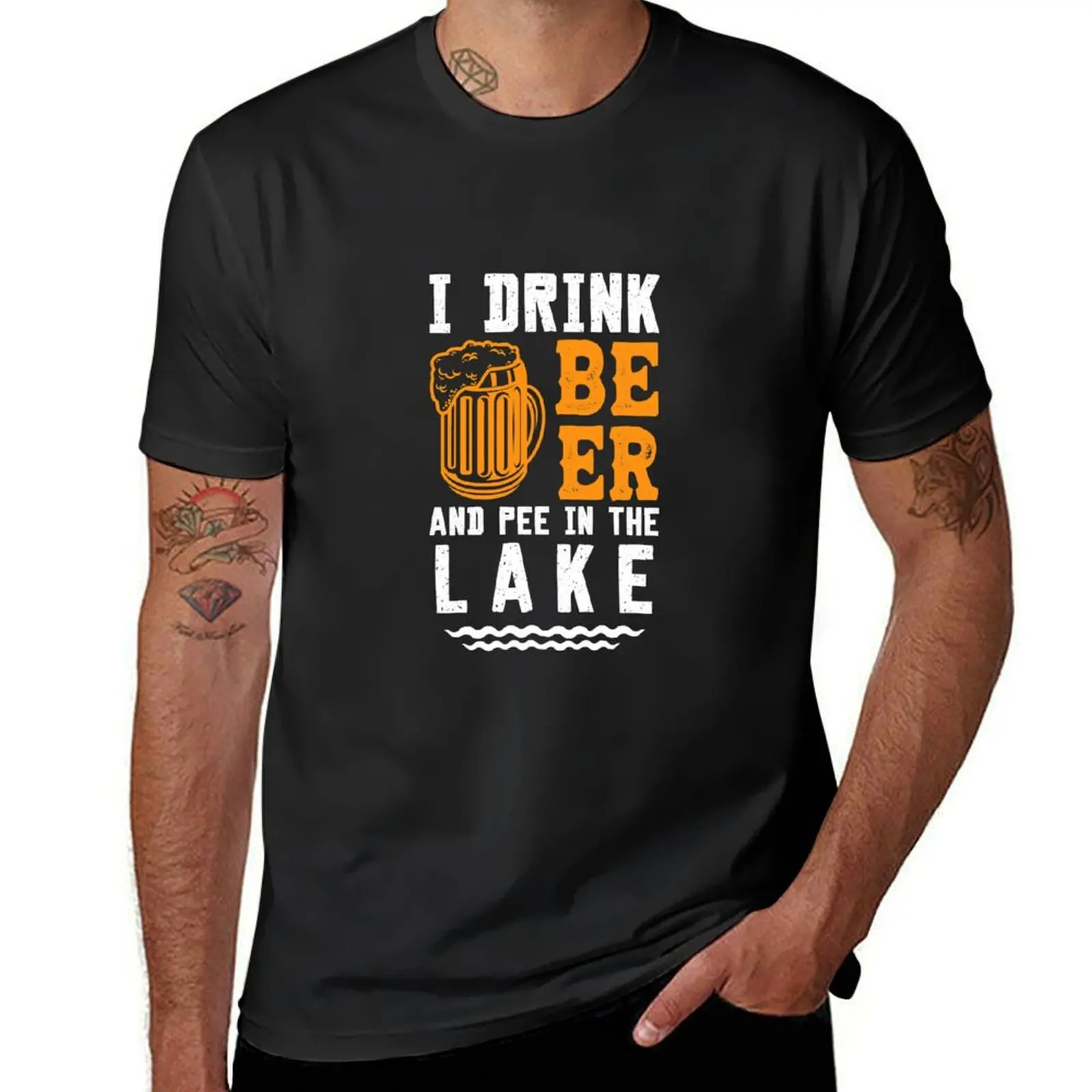 

Летняя футболка I Pee In The Lake Beer Lover, аниме одежда в стиле хиппи, черные футболки для мужчин