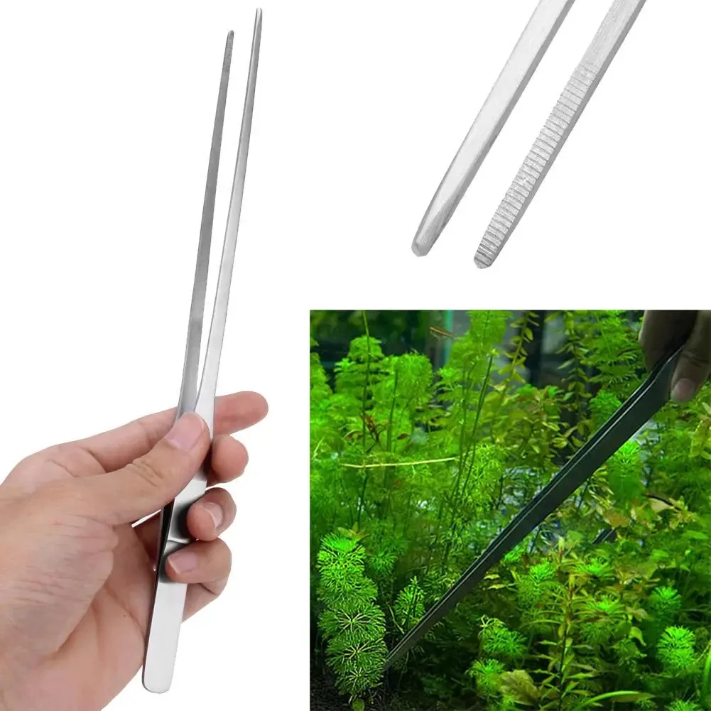 38CM Aquarium Tweezer Stainless Steel Straight Curve Long Tongs Tank Plant Shrimp Reef Tweezers Fish Tank Cleaner Aquarium Tools