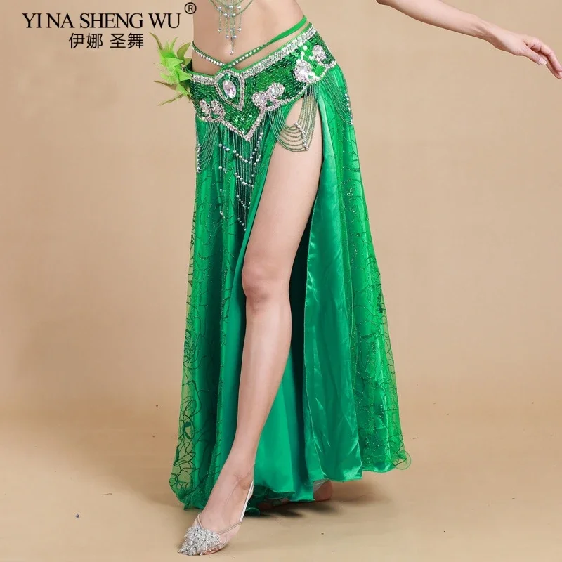 Frauen Bauchtanz Kostüm Lange Sexy Rock Side Split Pailletten Rock Orientalischen Tanz Leistung Kleidung Kleid Bühne Tänzerin Neue