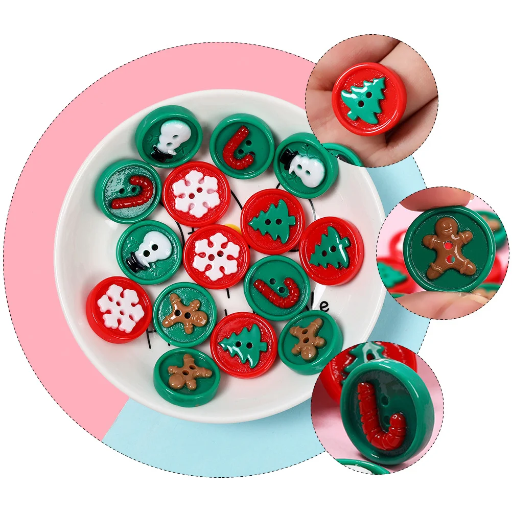 

50Pcs Resin Christmas Sewing Buttons Set Colorful Snowman Tree Snowflake Patterns Decorative Accessories DIY Crafts