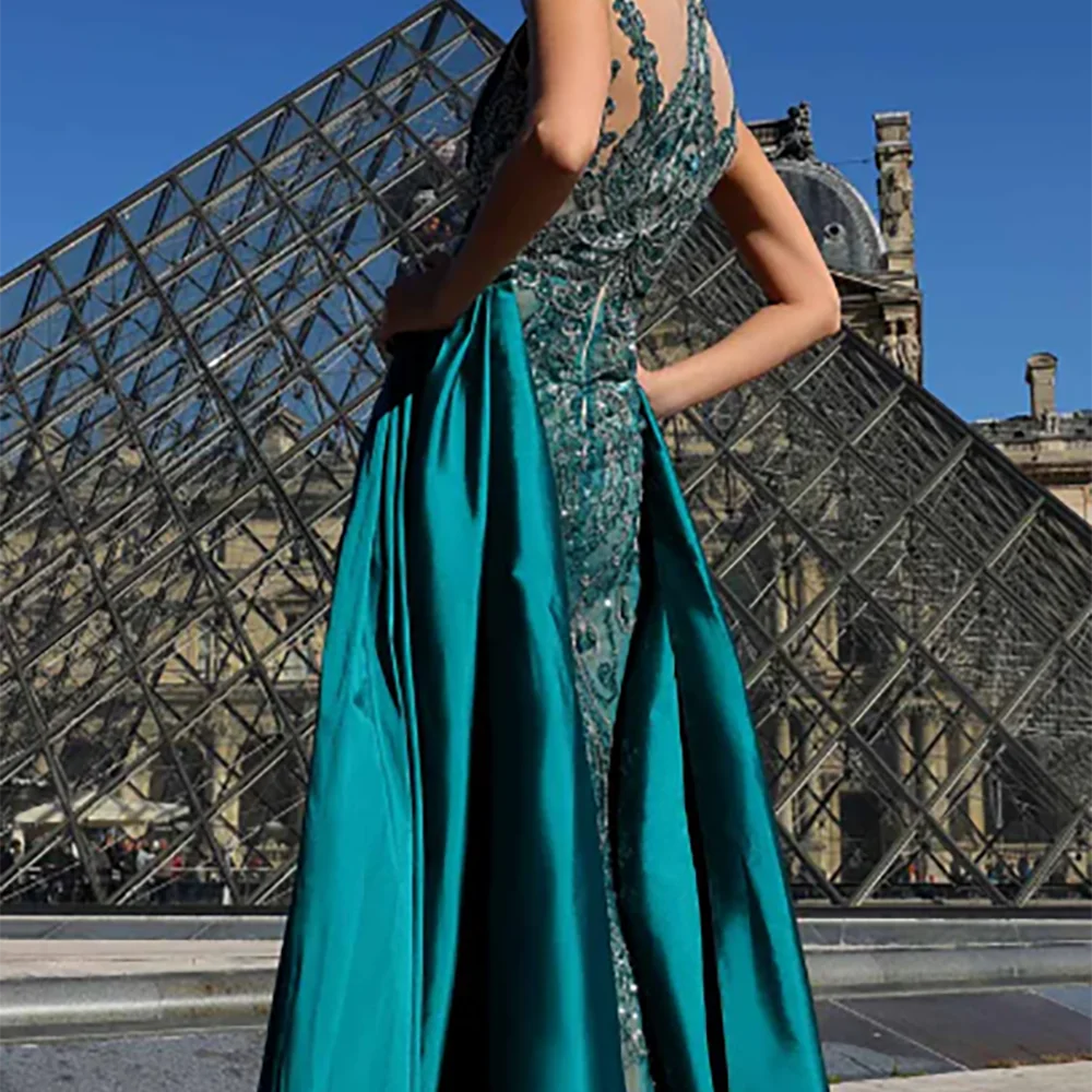 Robes de soirée formelles détachables en dentelle froncée, avec des appliques exquises, sans manches, robes de bal d'anniversaire personnalisées