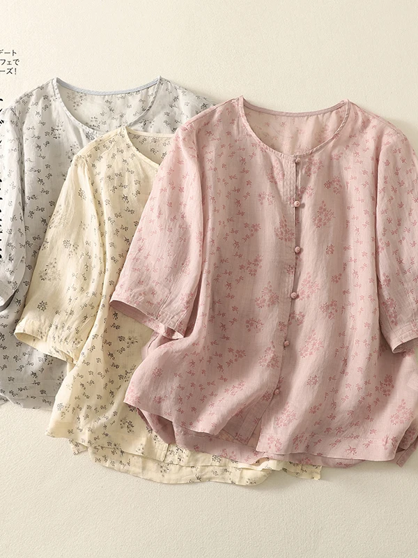 

Корейский и японский высококачественный женский летний кардиган с коротким рукавом, круглым вырезом и цветочным принтом, дизайнерский, с принтом, круглый вырез...