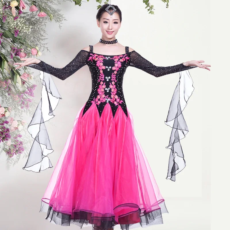 

New Multicolor Modern Dance Dress Long Sleeved Ballroom Dance Wear for Women Standard Competition Waltz Performance Costumes