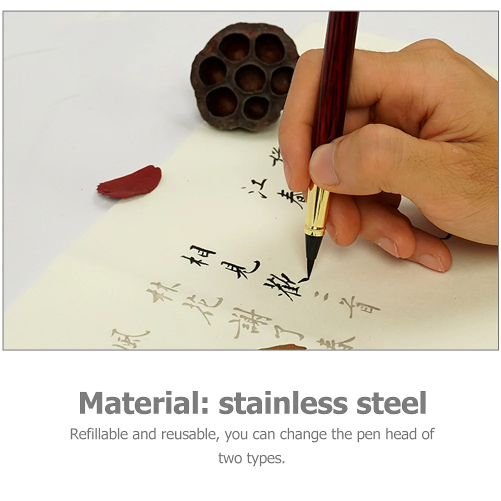 

1 Set Fountain Calligraphy Brush Pen Kit Refillable Reusable Lightweight Wolf Hair Brush For Watercolor Drawing Writing Student