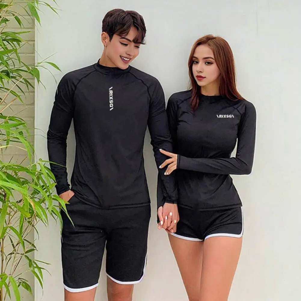 2 Pcs/Set Unisex Swimsuit Breathable Leaf Print Wetsuit Pockets Couple Surfing Clothes Diving Bathing Suit Water Sport Swimwear