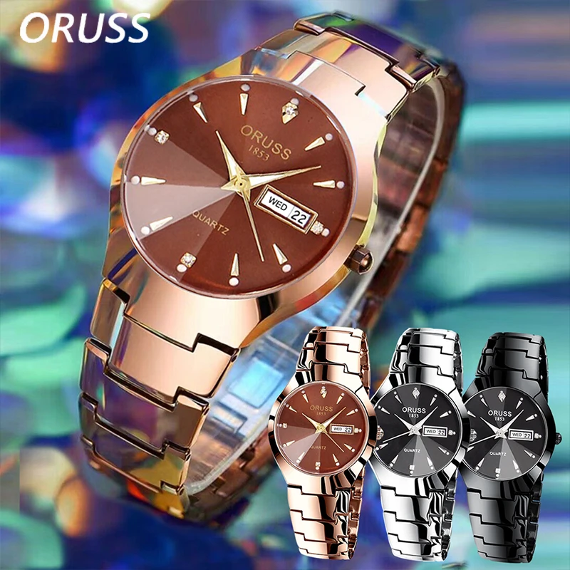 ORUSS Watch Men Quartz Watch for Lovers Luxury Women wristwatch Stainless Steel Waterproof Men's Watches Couple Give Gift