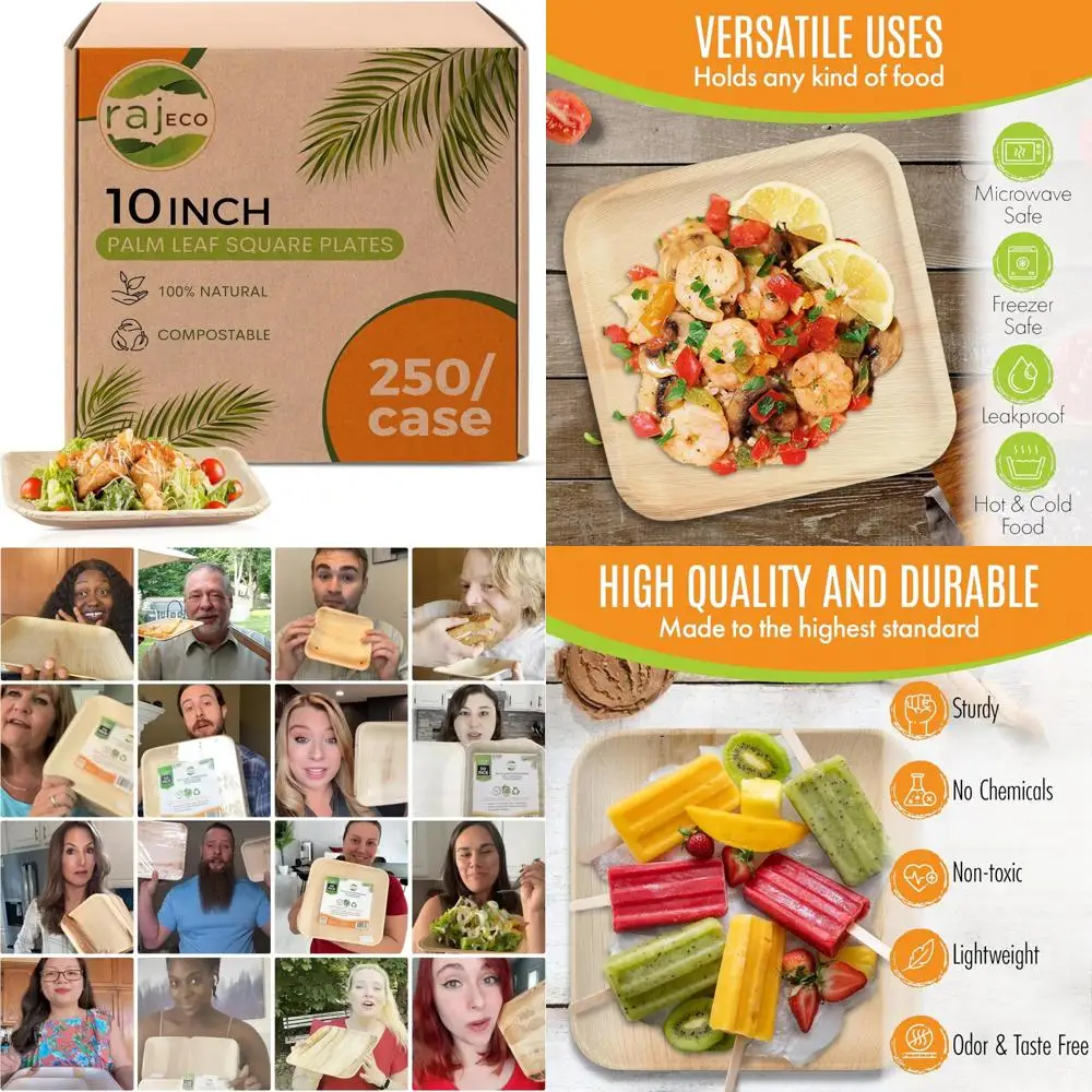 

Disposable Square Palm Leaf Plates, 50-Pack Strong and Decorative for Bulk Events, 250 Pack Total in 10 Cases