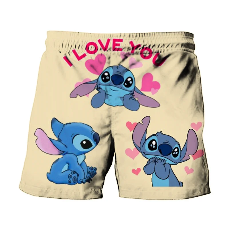 Disney Brand Cute Stitch and Mickey Minnie Summer Men's Swimwear Beach Shorts Halloween Collection Fashion Casual Kids Shorts