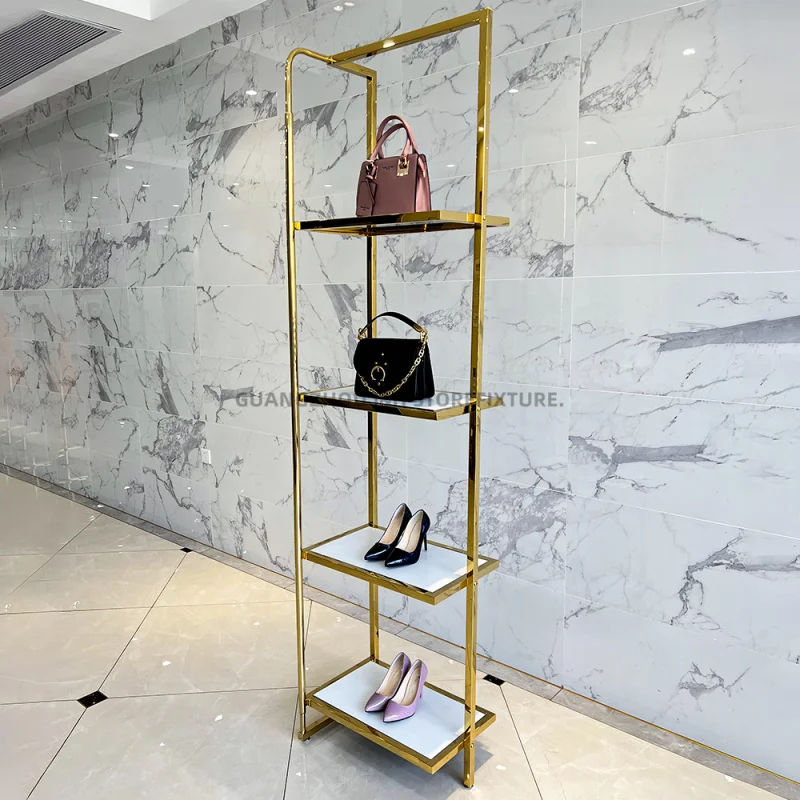 

customized.Modern Simple Retail 4 Tiers Metal Shoe and Handbag Shelves Shoe Store Display Racks Shop