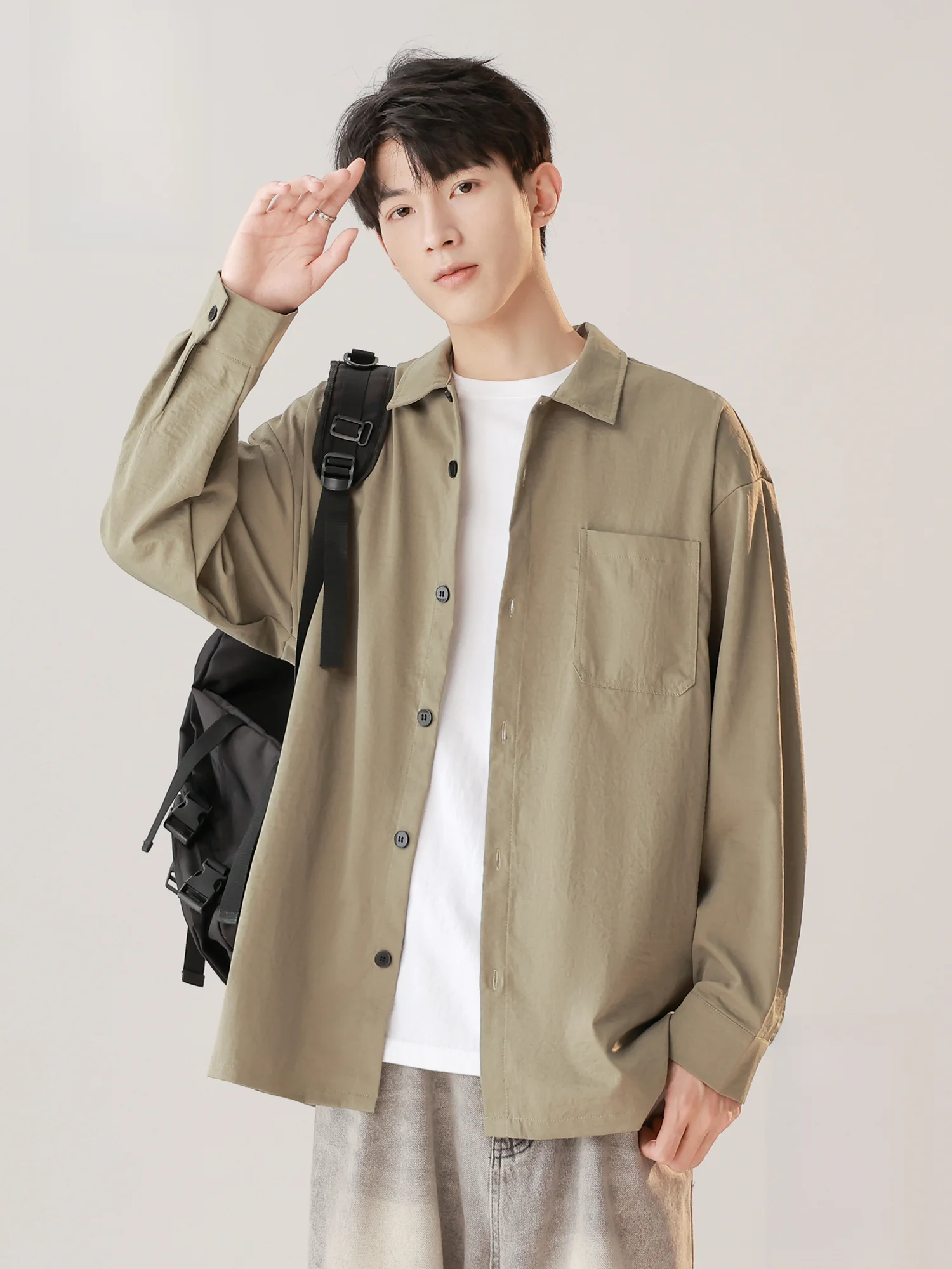 

PaulFrank Retro Casual Collar Men's irt Loose Fit Spring New Sle Polyester Fiber Anti-Wrinkle Procing Long Sve