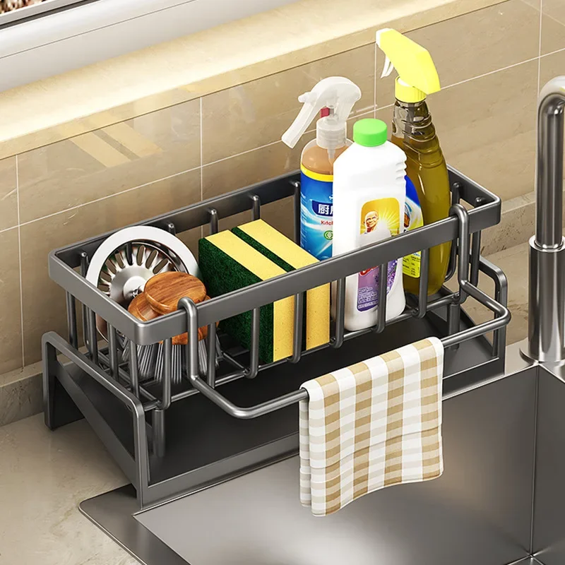 Kitchen Sink Drain Rack Organizer Stainless Steel Self-draining Sink Shelf Soap Sponge Holder Dishcloth Towel Rack filter basket