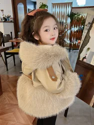 Girls' Autumn and Winter Clothes Coat2024New Baby Winter Fashionable Fleece-Lined Leather Coat Little Girl Fur